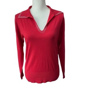 Liv Milano red henna, size small sweater top/blouse embellished, viscose (NWT)